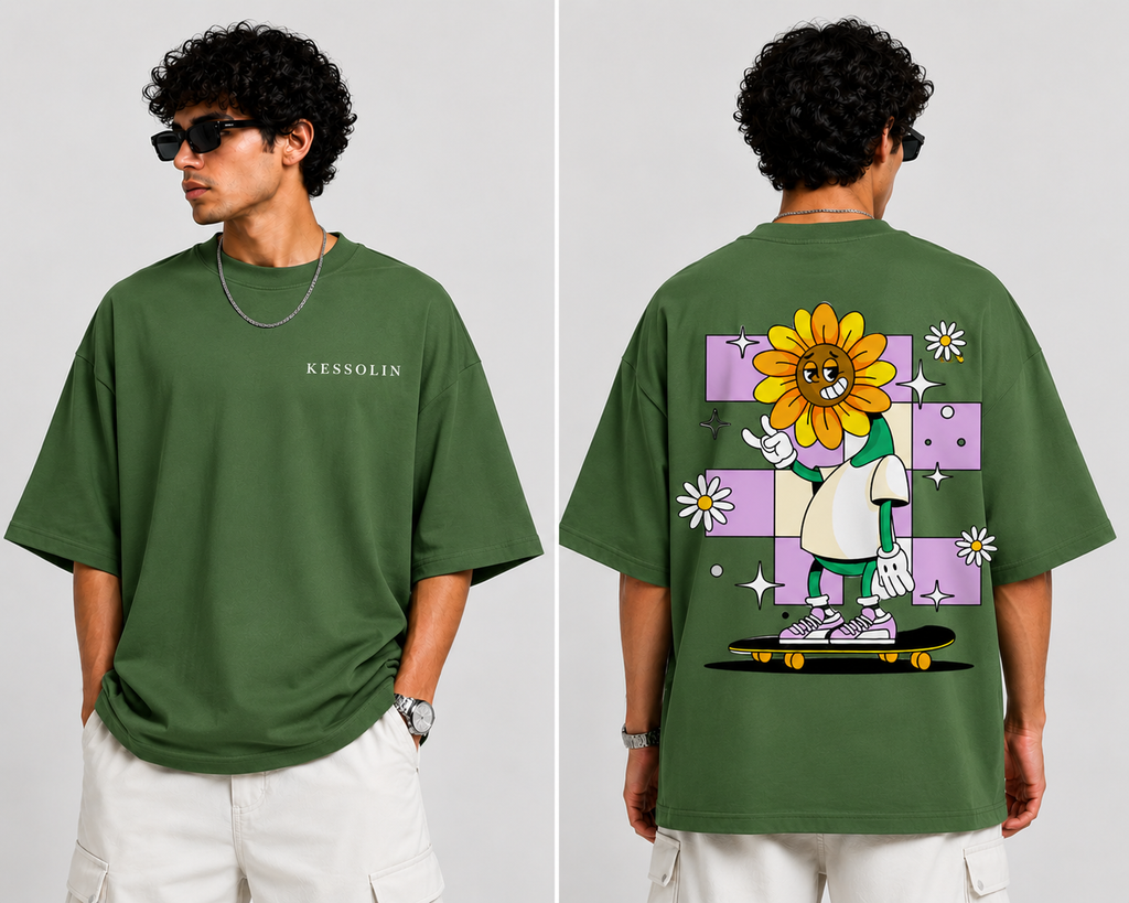 Kessolin Sunny Rider Oversized T-Shirt – Olive Green