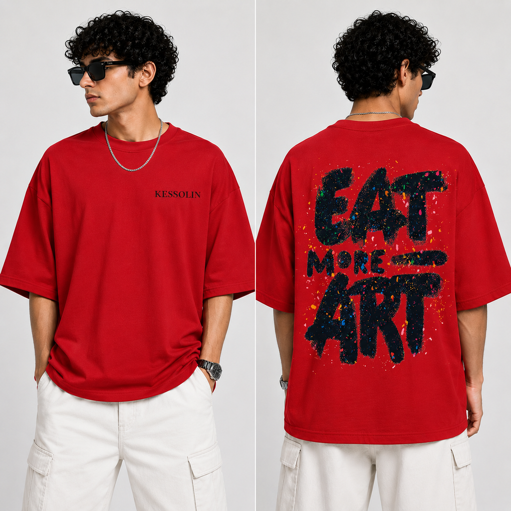 Kessolin Eat More Art Oversized T-Shirt – Crimson Red
