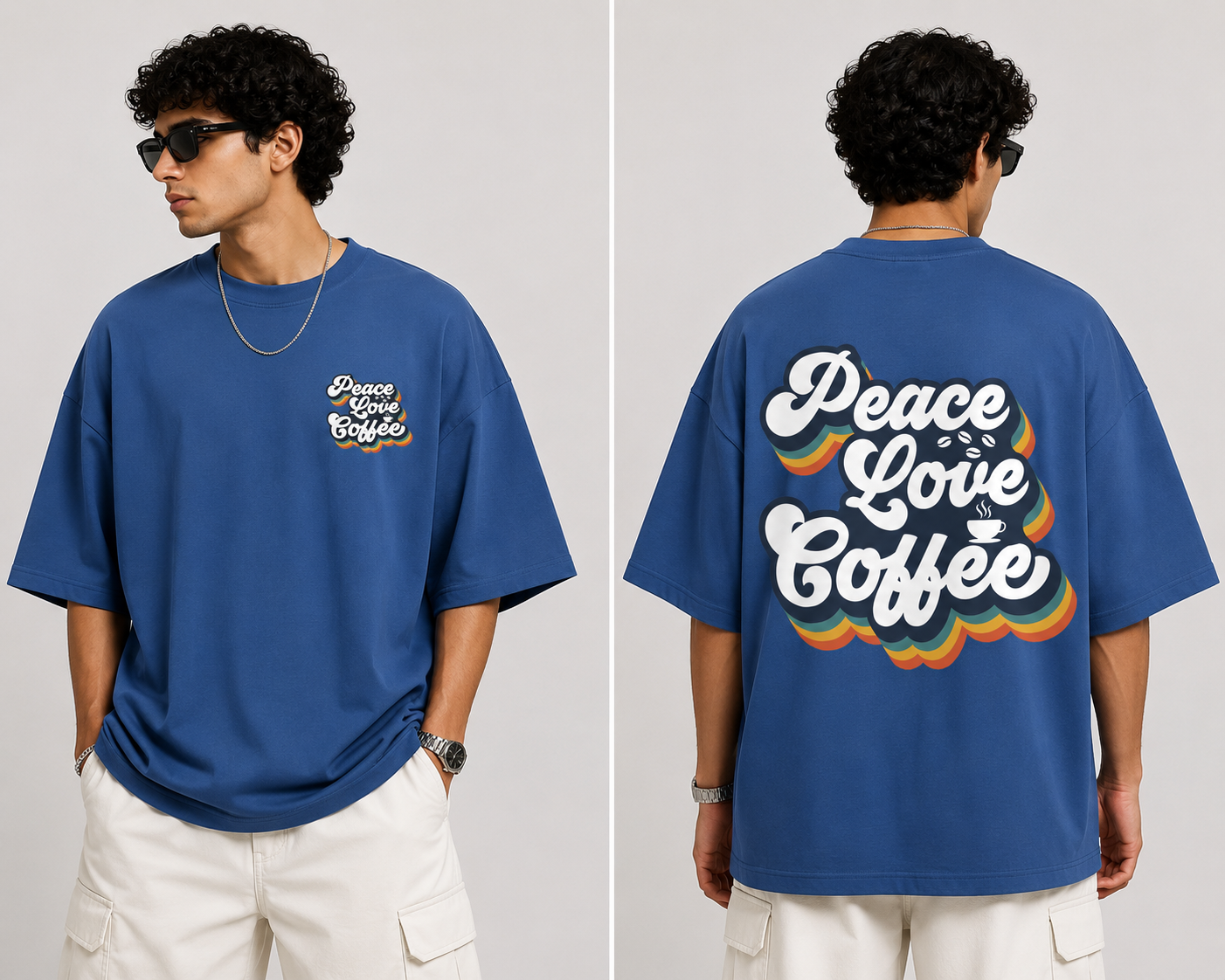 Kessolin Peace Love Coffee Oversized T-Shirt – Vintage Blue