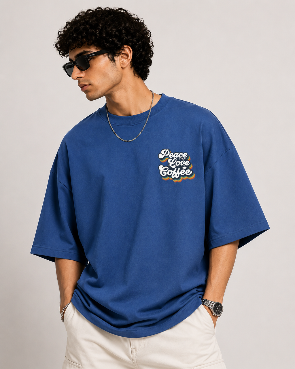 Kessolin Peace Love Coffee Oversized T-Shirt – Vintage Blue