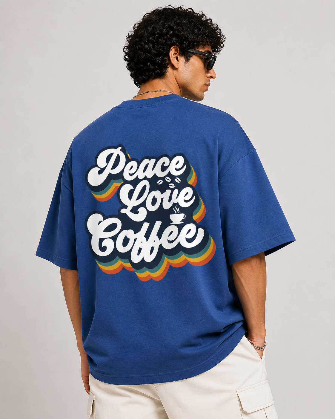 Kessolin Peace Love Coffee Oversized T-Shirt – Vintage Blue