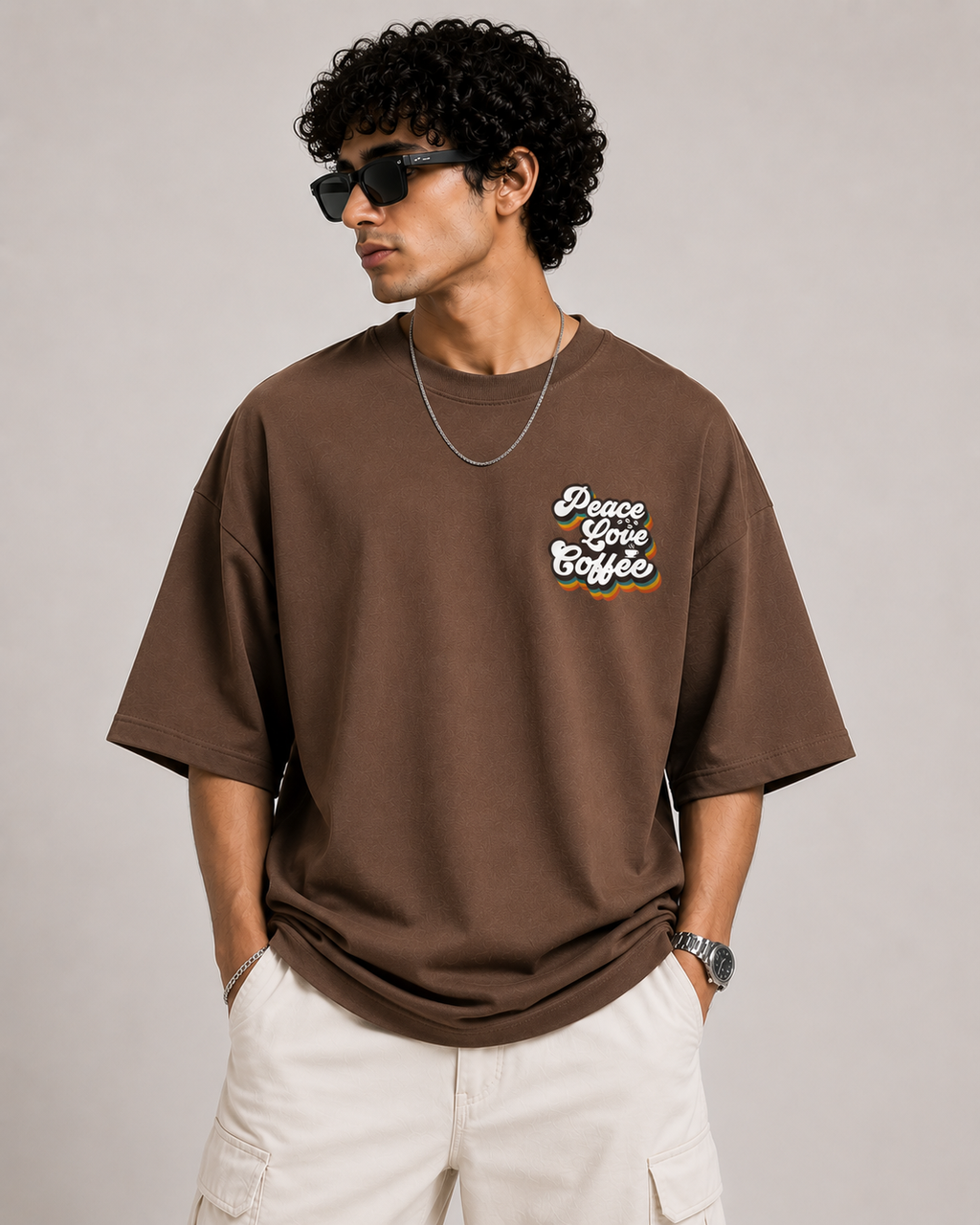 Kessolin Peace Love Coffee Oversized T-Shirt – Mocha Brown