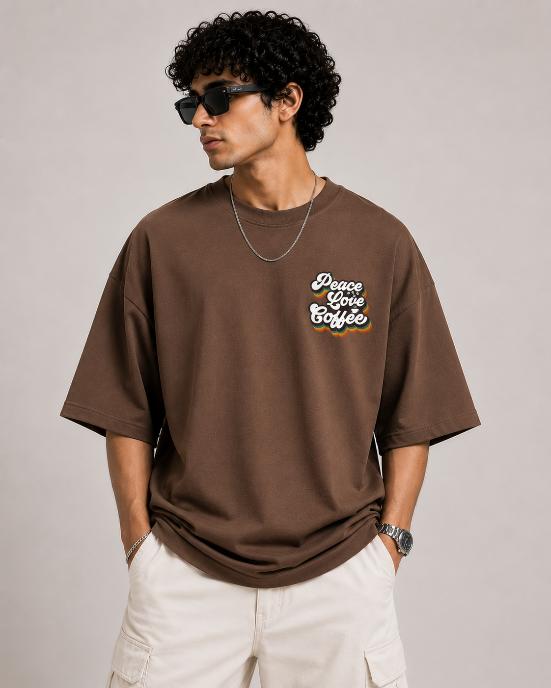 Kessolin Peace Love Coffee Oversized T-Shirt – Mocha Brown