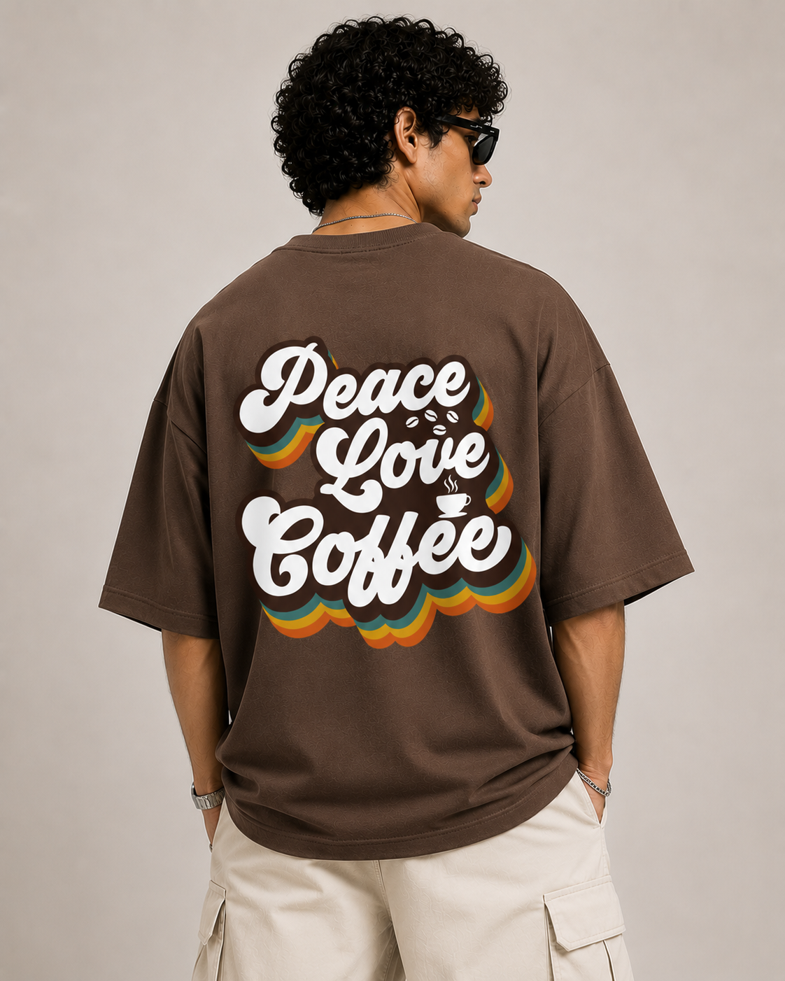 Kessolin Peace Love Coffee Oversized T-Shirt – Mocha Brown