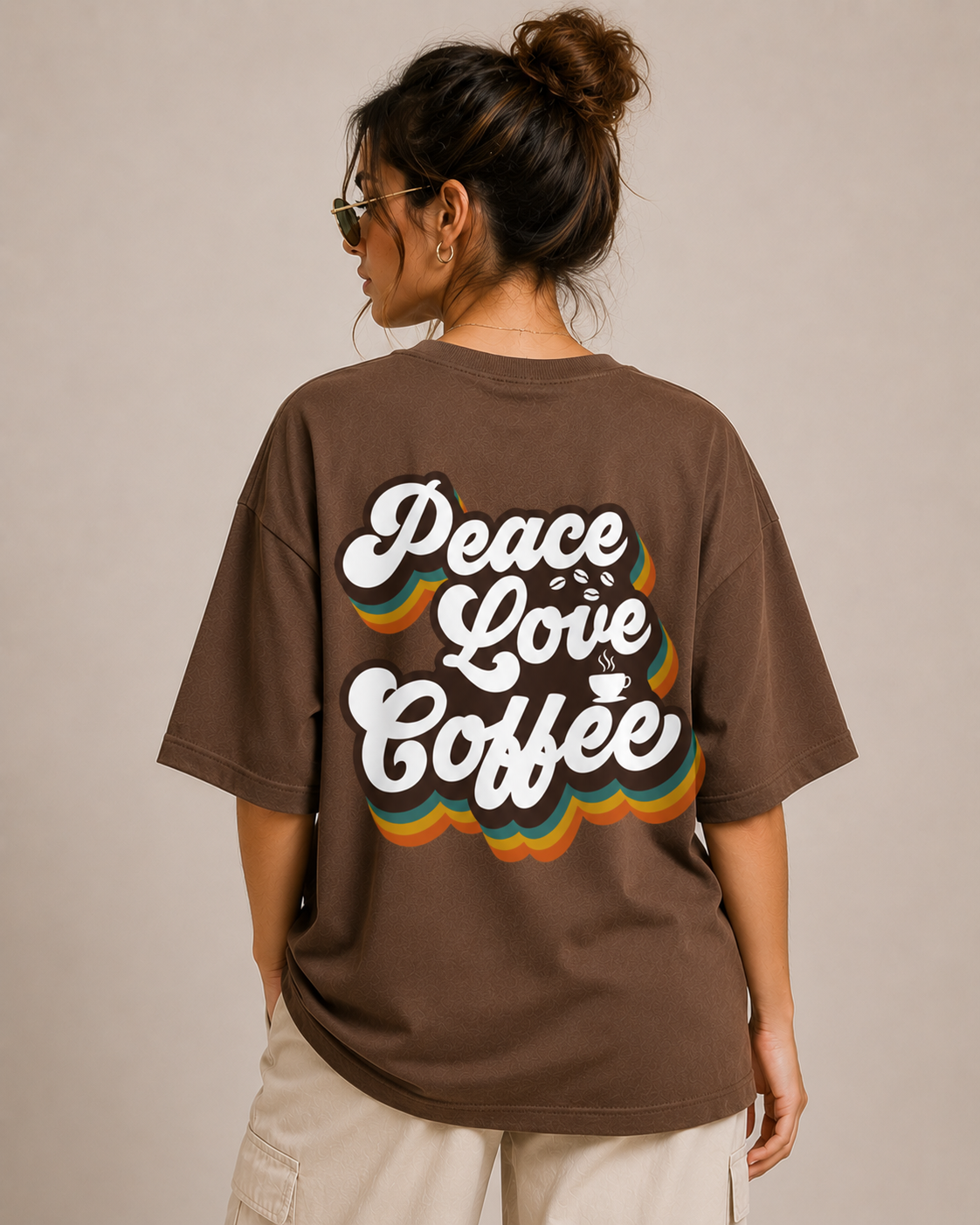 Kessolin Peace Love Coffee Oversized T-Shirt – Mocha Brown
