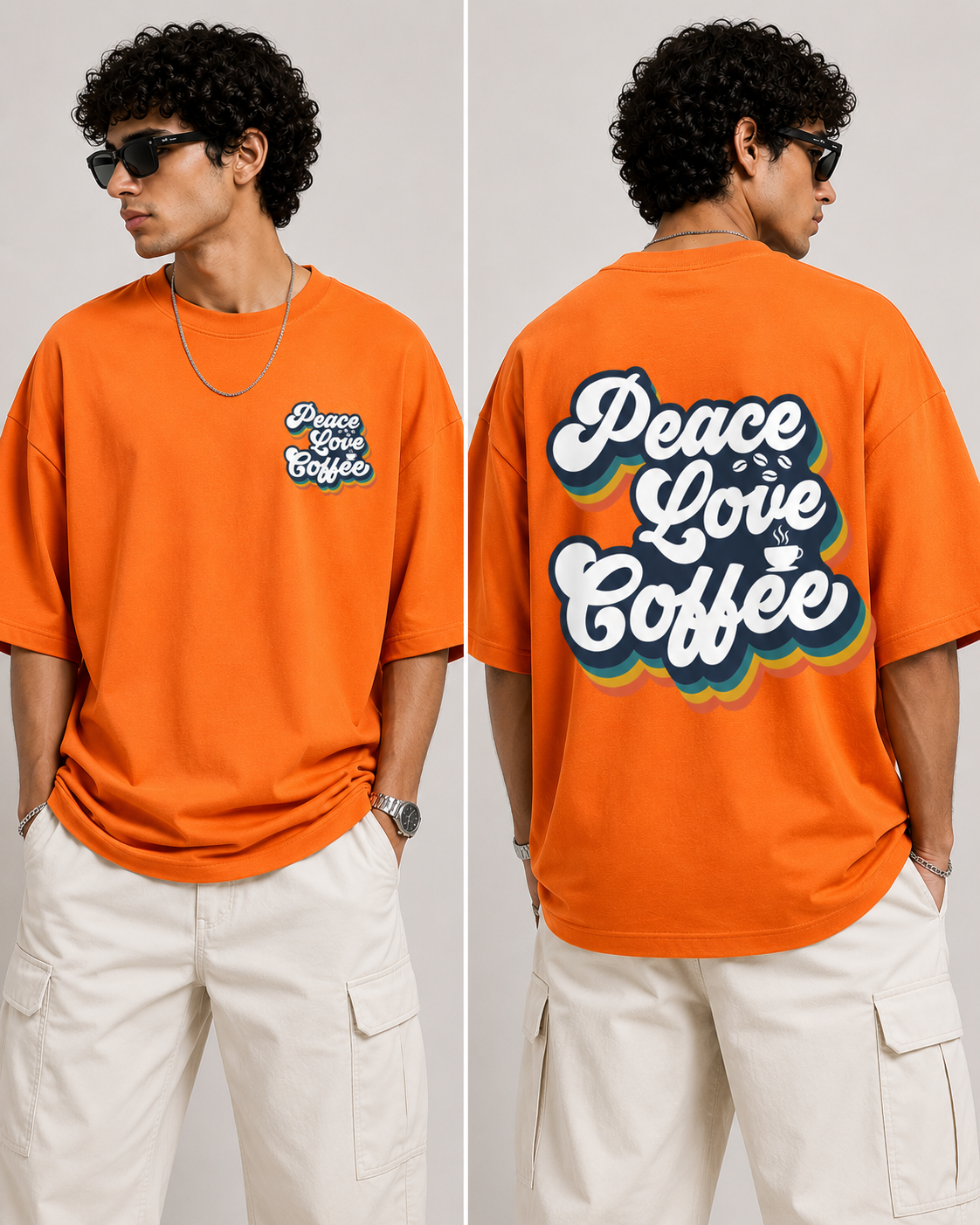 Kessolin Peace Love Coffee Oversized T-Shirt – Sunset Orange