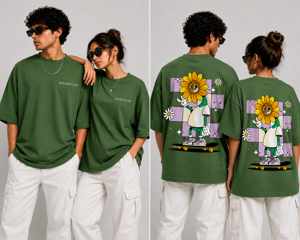 Kessolin Sunny Rider Oversized T-Shirt – Olive Green