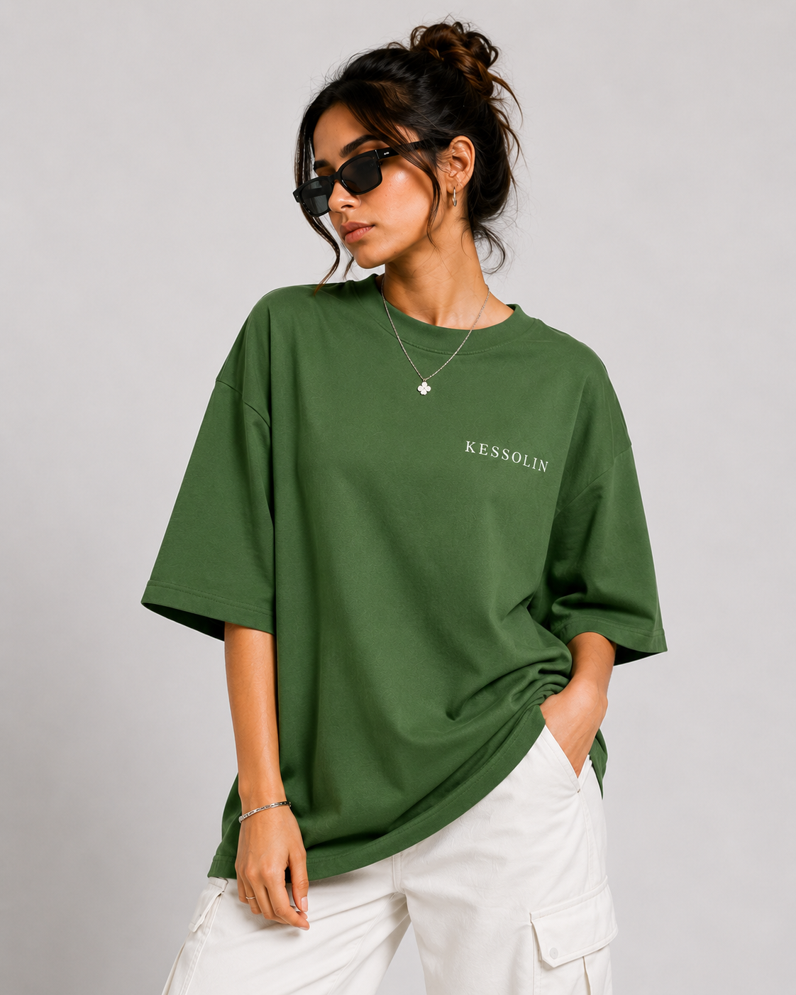Kessolin Sunflower Skater Oversized T-Shirt – Olive Green