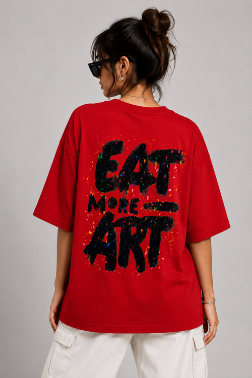 KESSOLIN Eat More Art Oversized T-Shirt – Bold Graffiti Graphic Back Print