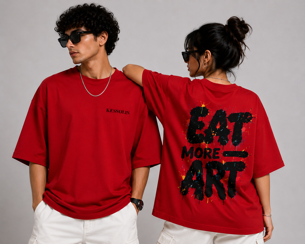 Kessolin Eat More Art Oversized T-Shirt – Crimson Red