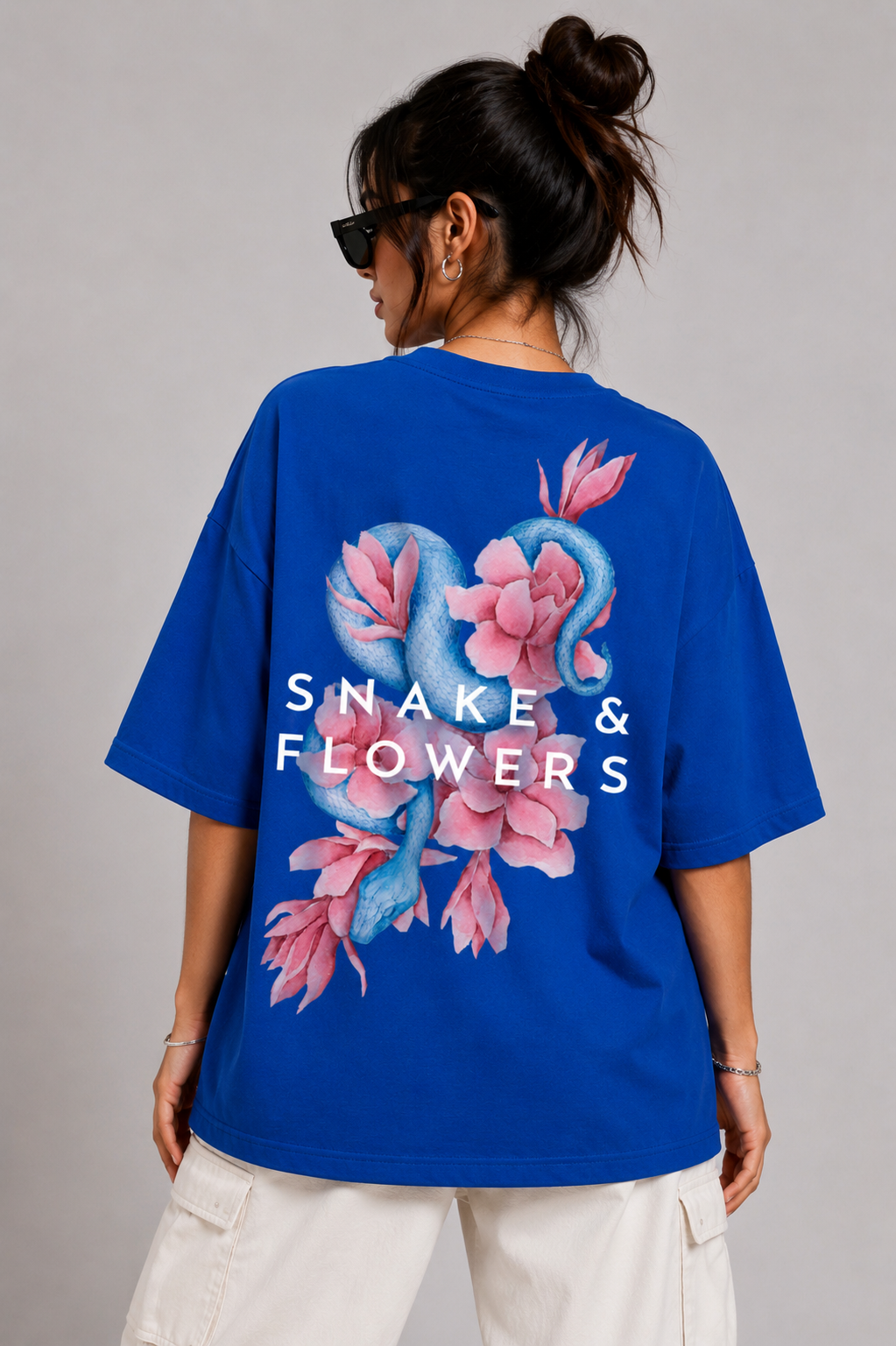 Kessolin Serpent Bloom Oversized T-Shirt – Royal Blue