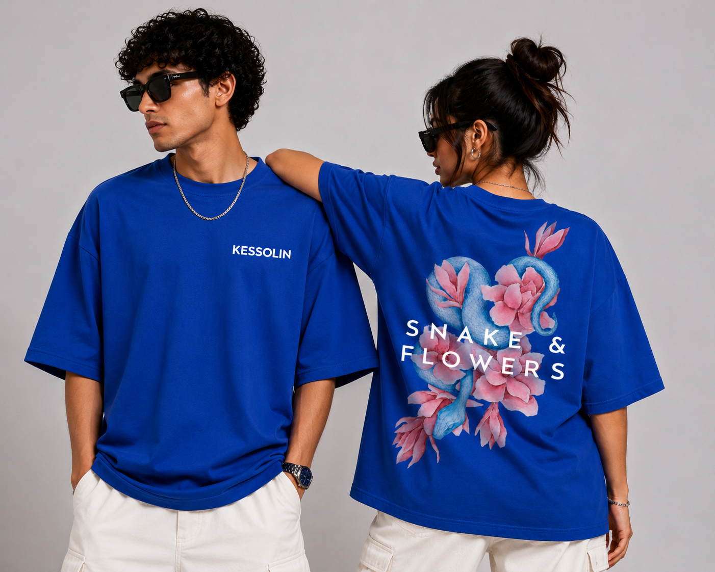 Kessolin Serpent Bloom Oversized T-Shirt – Royal Blue