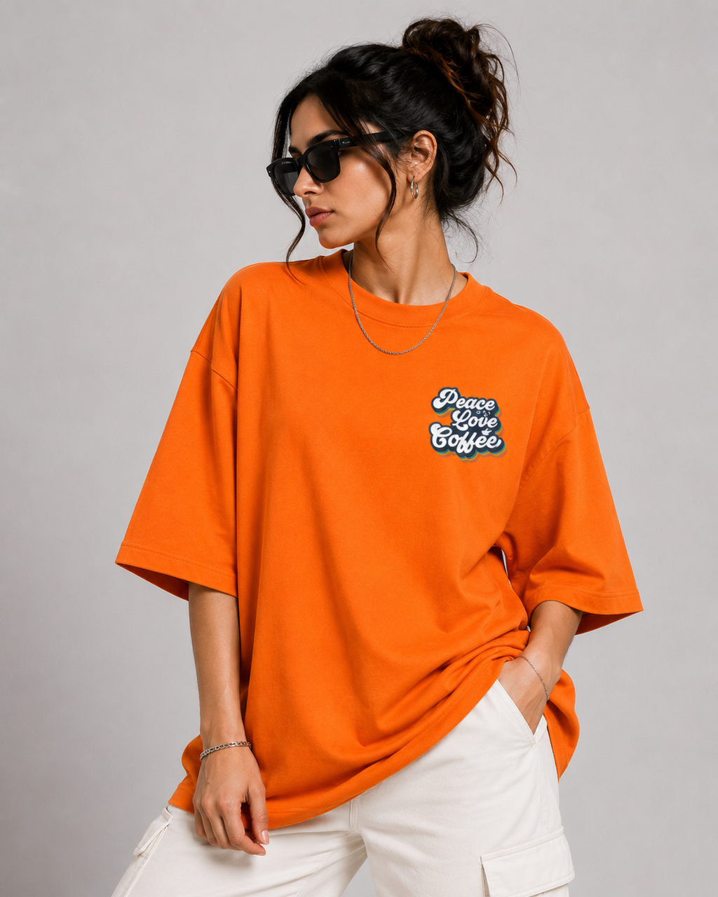 Kessolin Peace Love Coffee Oversized T-Shirt – Sunset Orange