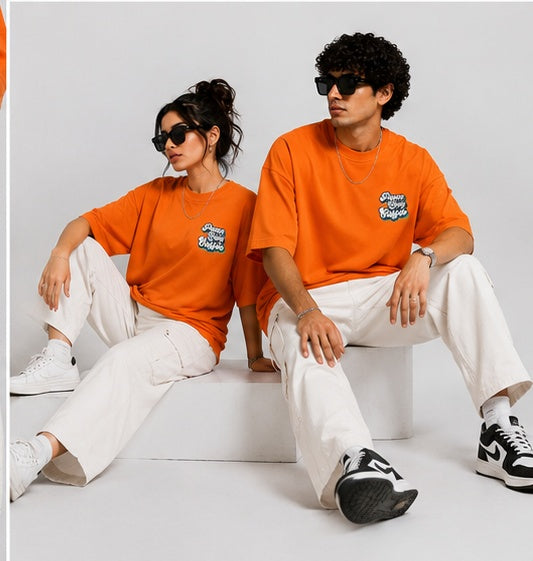 Kessolin Peace Love Coffee Oversized T-Shirt – Sunset Orange