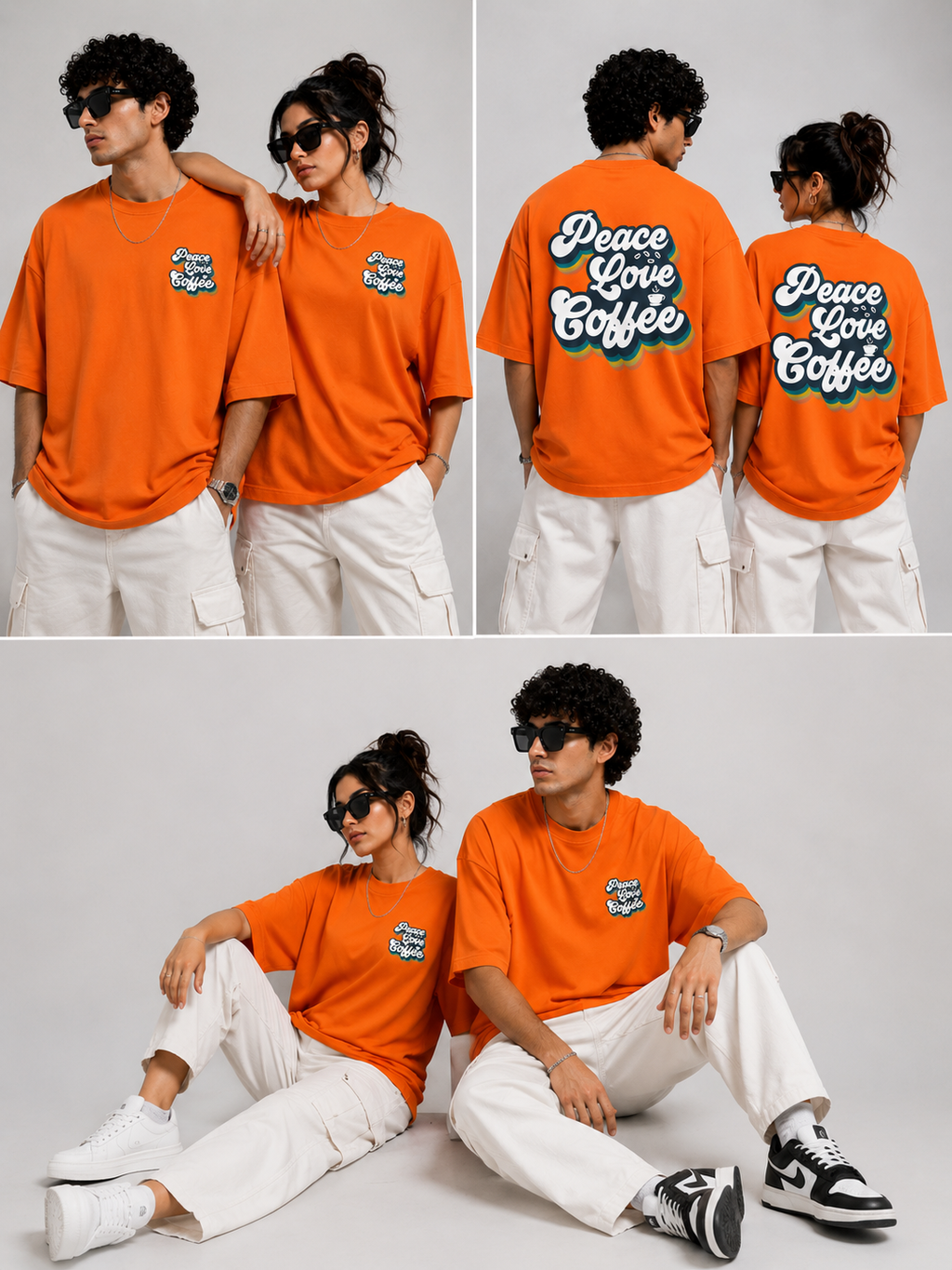 KESSOLIN Peace Love Coffee Oversized T-Shirt – Retro Graphic Back Print
