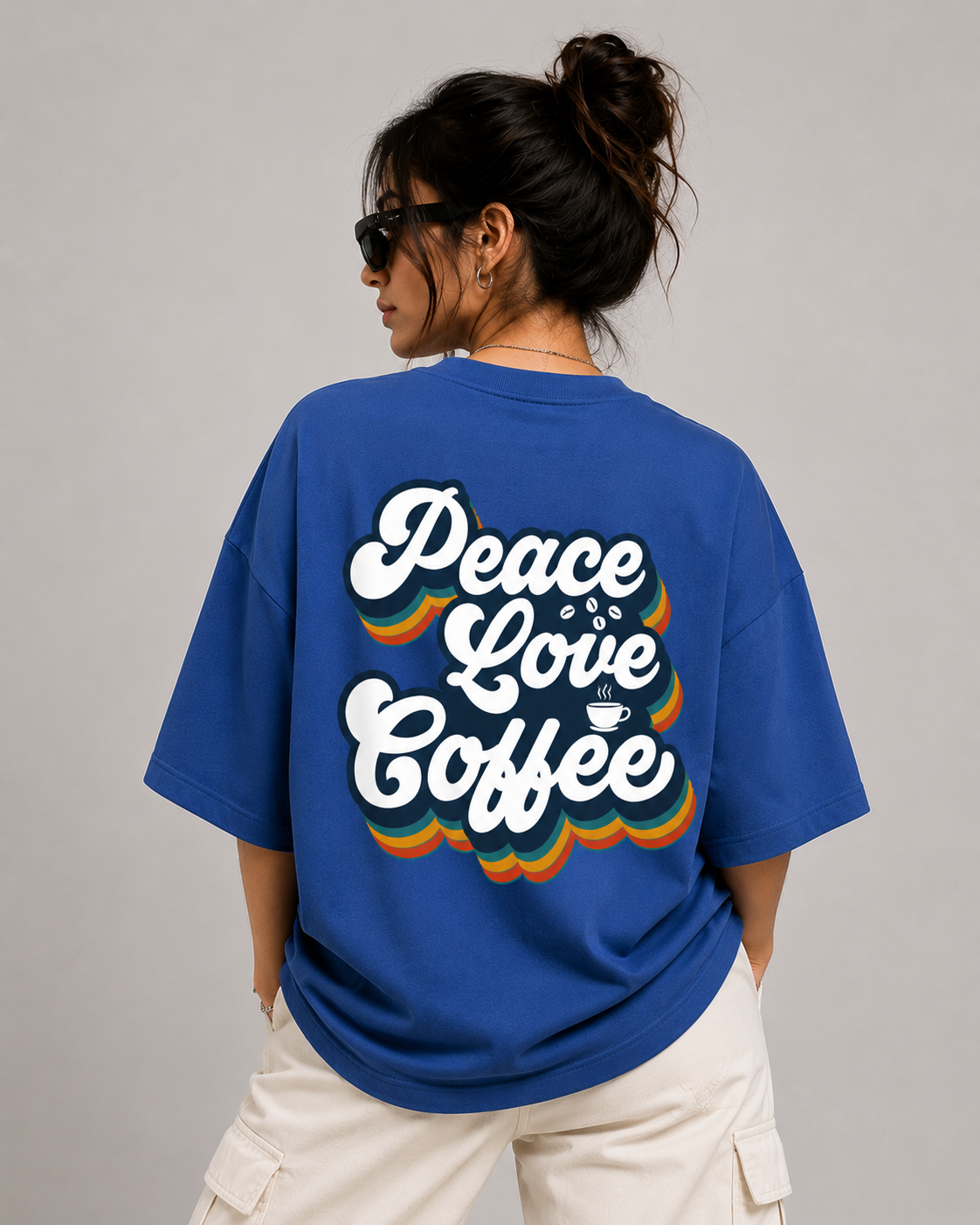 Kessolin Peace Love Coffee Oversized T-Shirt – Royal Blue