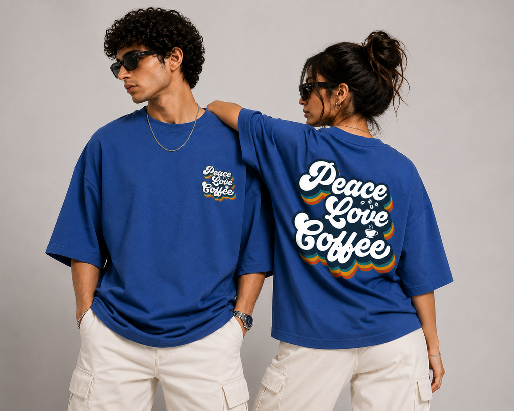 Kessolin Peace Love Coffee Oversized T-Shirt – Royal Blue