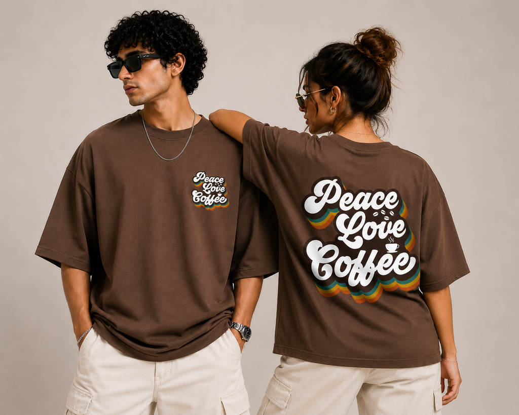 Kessolin Peace Love Coffee Oversized T-Shirt – Mocha Brown
